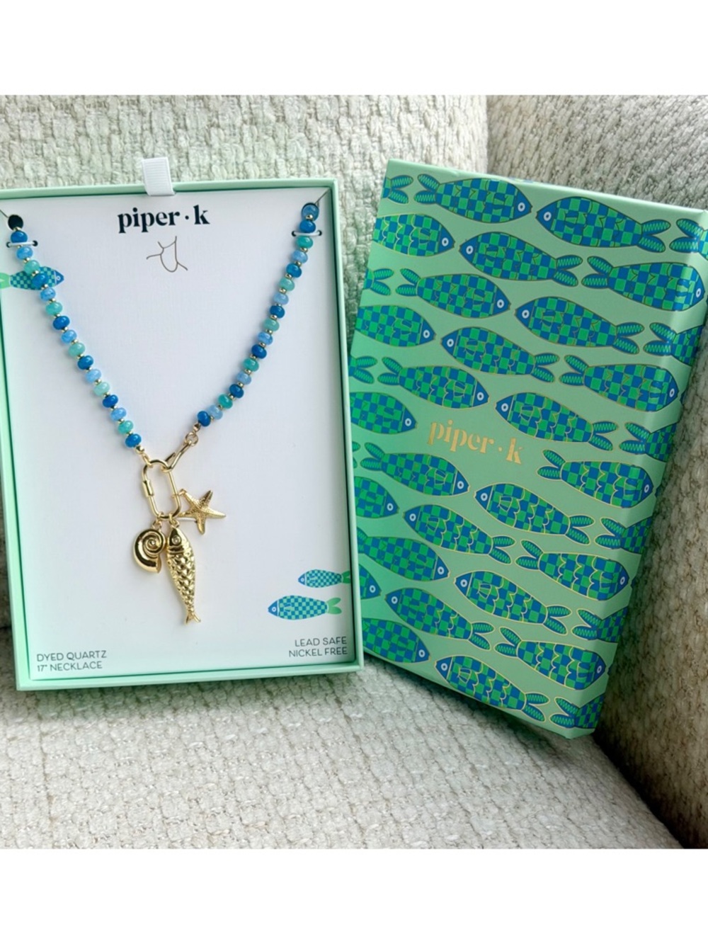 Piper K Blue Beaded Necklace Sardine Fish Starfish Charm Coastal Summer TikTok